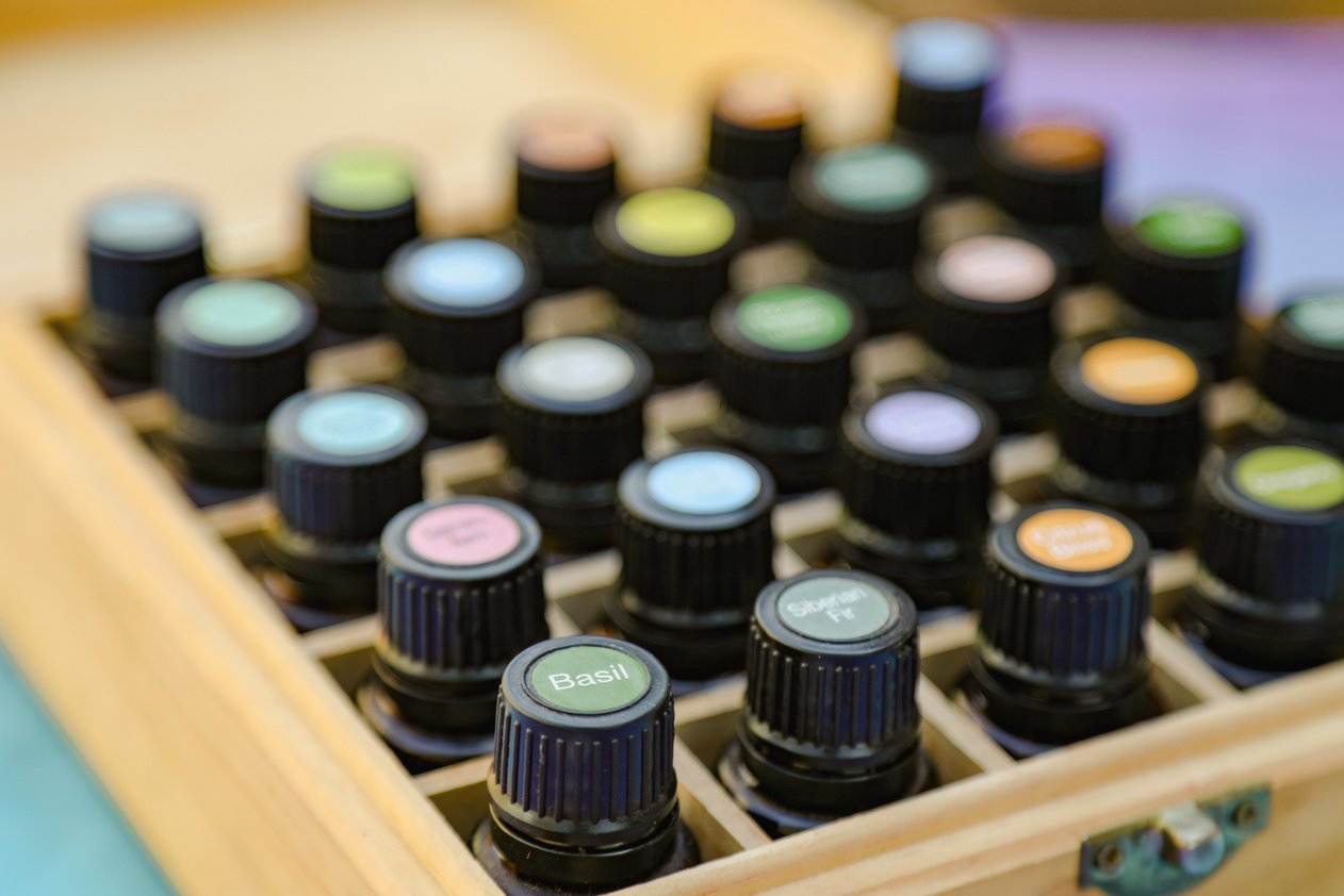 Close-up of Essential Oil Bottles